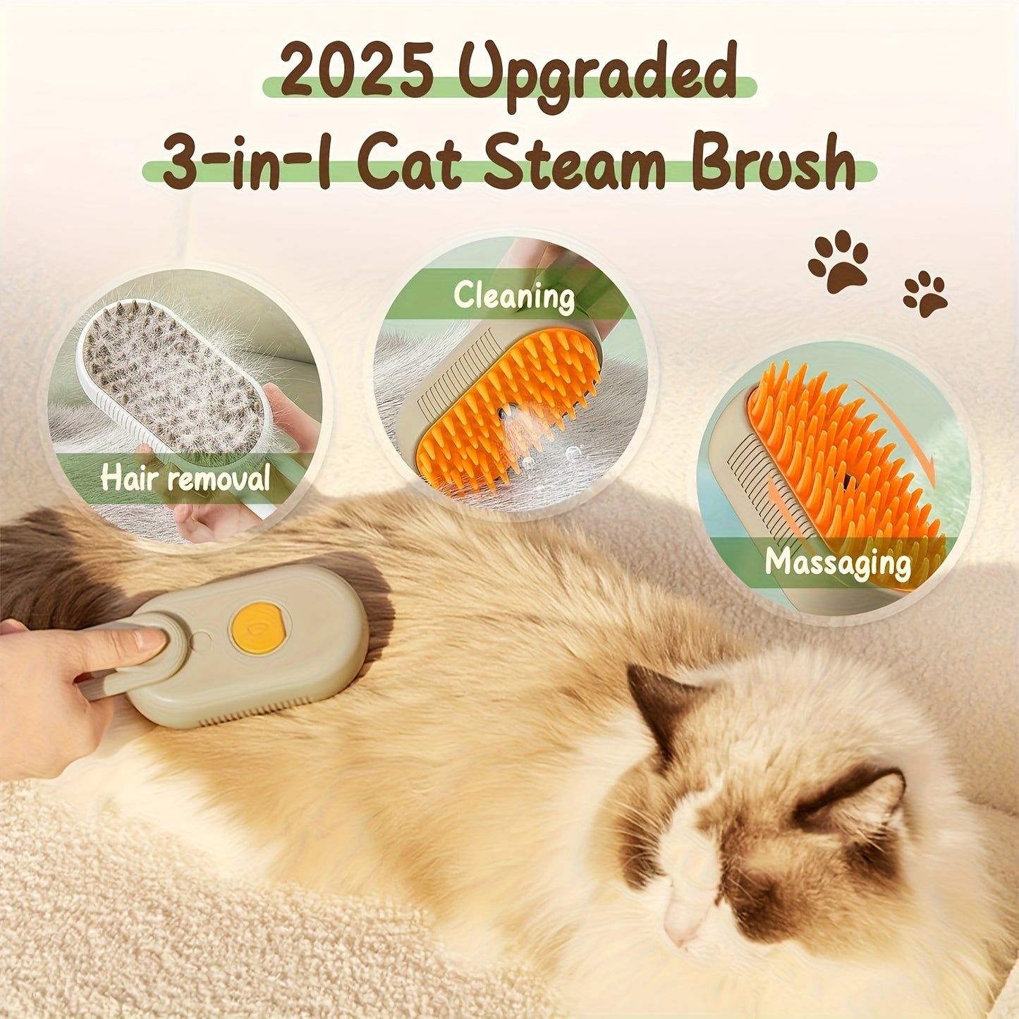 Pet Steam Brush 3-in-1 Cat and Dog Brush Self Cleaning with Steam Spray