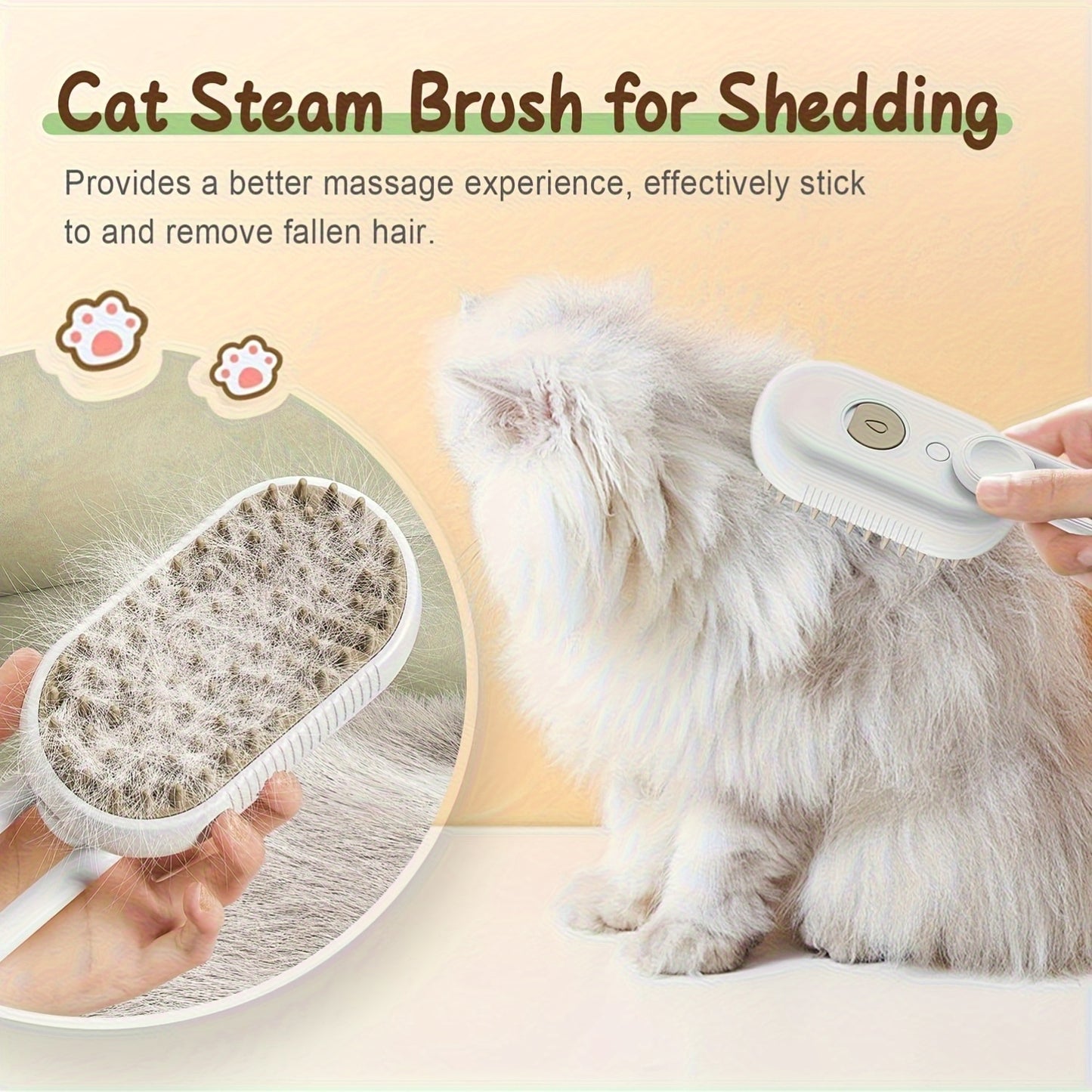 Pet Steam Brush 3-in-1 Cat and Dog Brush Self Cleaning with Steam Spray
