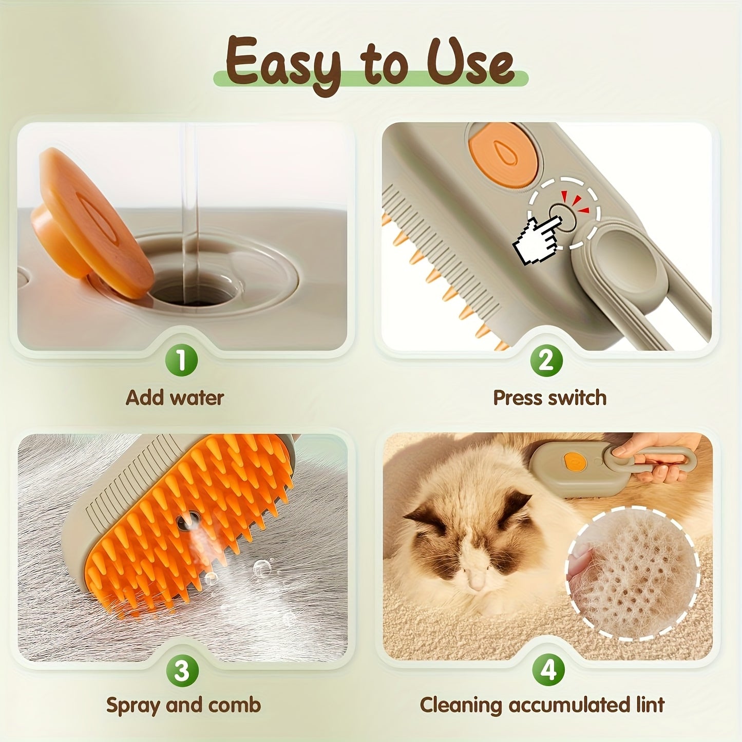 Pet Steam Brush 3-in-1 Cat and Dog Brush Self Cleaning with Steam Spray