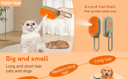 Pet Steam Brush 3-in-1 Cat and Dog Brush Self Cleaning with Steam Spray