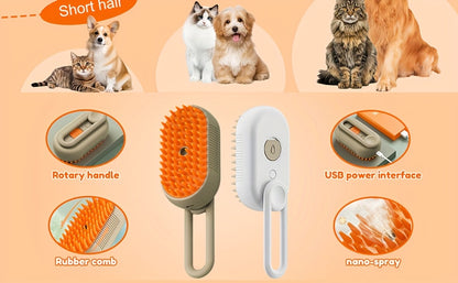 Pet Steam Brush 3-in-1 Cat and Dog Brush Self Cleaning with Steam Spray