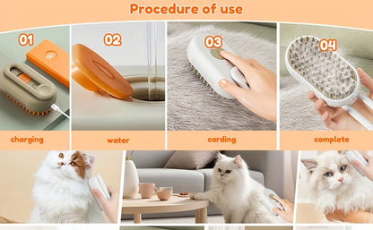 Pet Steam Brush 3-in-1 Cat and Dog Brush Self Cleaning with Steam Spray