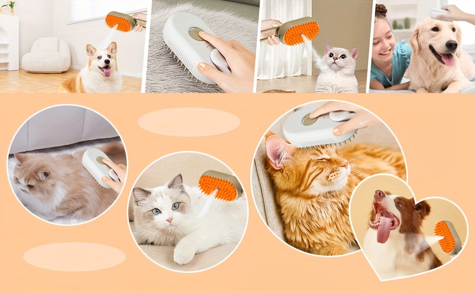 Pet Steam Brush 3-in-1 Cat and Dog Brush Self Cleaning with Steam Spray