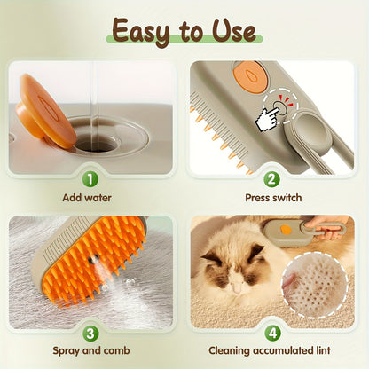 Pet Steam Brush 3-in-1 Cat and Dog Brush Self Cleaning with Steam Spray