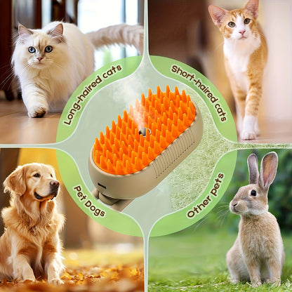 Pet Steam Brush 3-in-1 Cat and Dog Brush Self Cleaning with Steam Spray