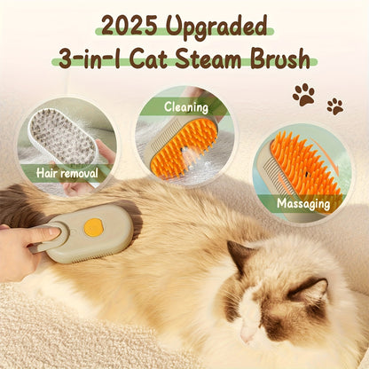 Pet Steam Brush 3-in-1 Cat and Dog Brush Self Cleaning with Steam Spray